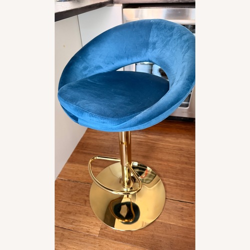 Used Set of 4 Teal Velvet Adjustable Swivel Bar Stools for sale on AptDeco