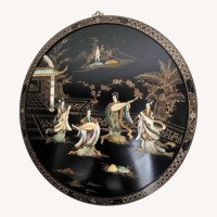 Black Lacquer Hand Painted Inlaid Wall Plaque