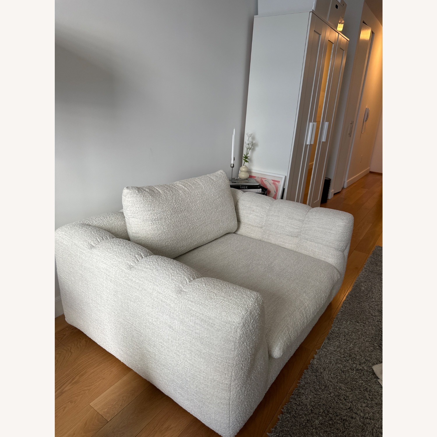 Crate & Barrel White Cambria Bouclé Chair and a Half - image-3