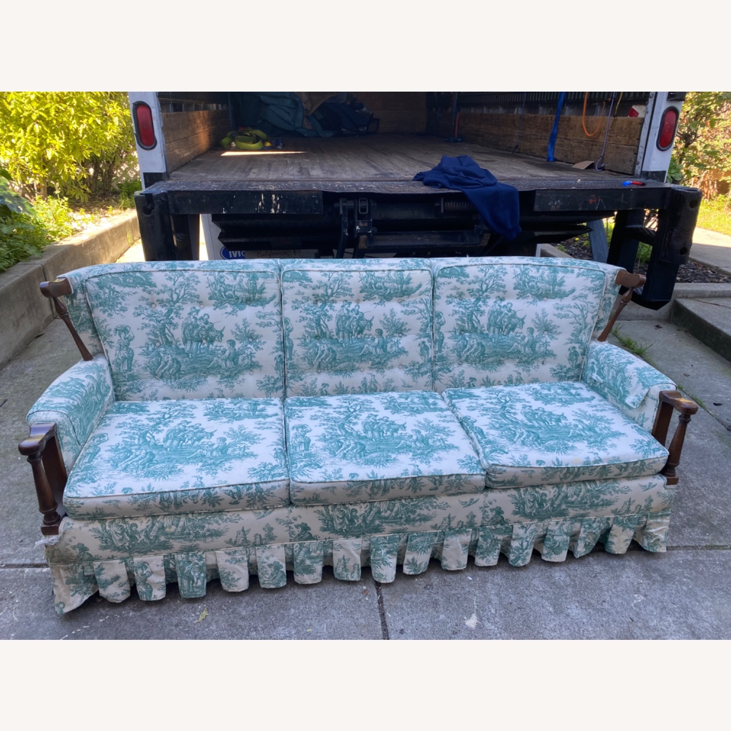 Vintage Colonial Revival Sofa in Green Toile - image-2