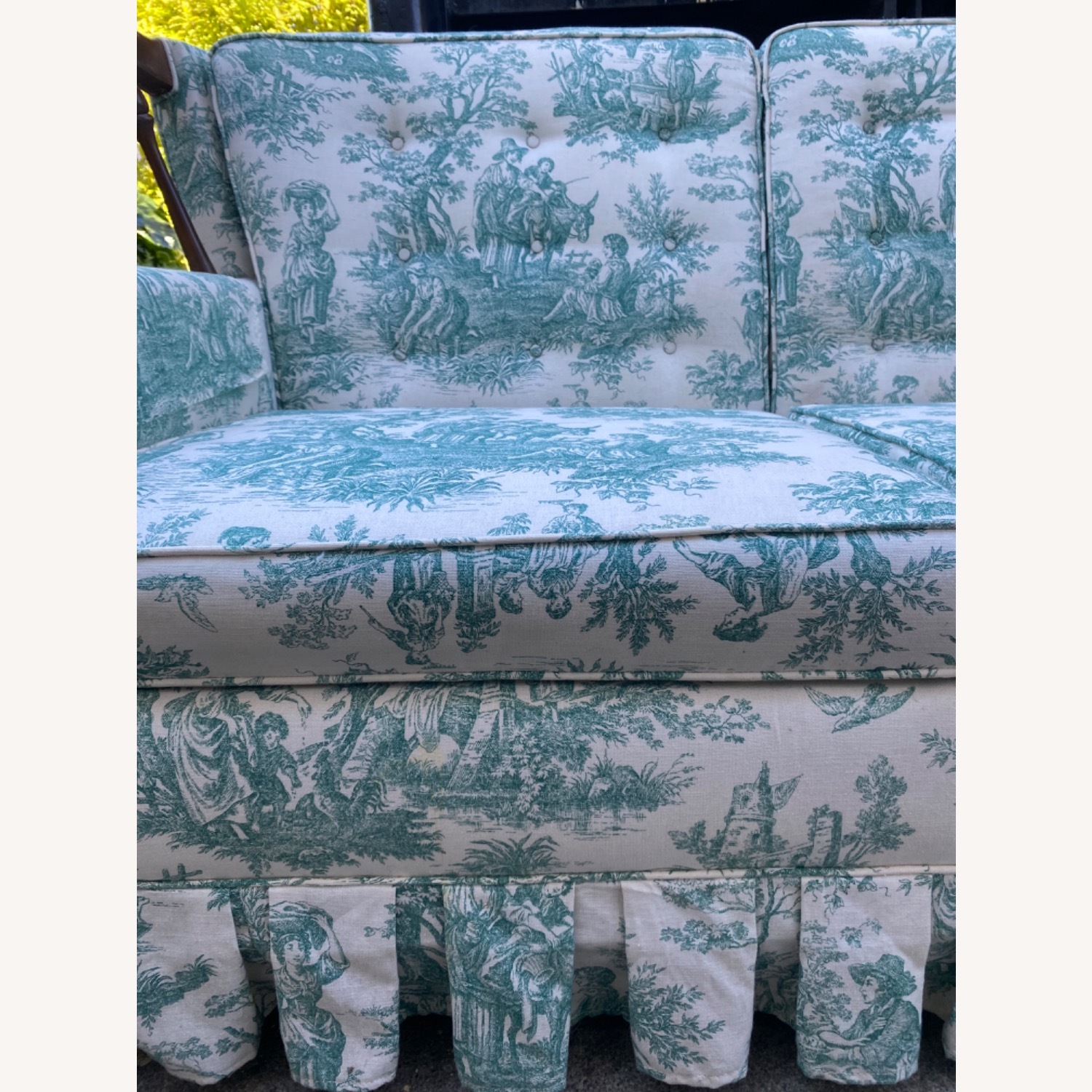 Vintage Colonial Revival Sofa in Green Toile - image-3