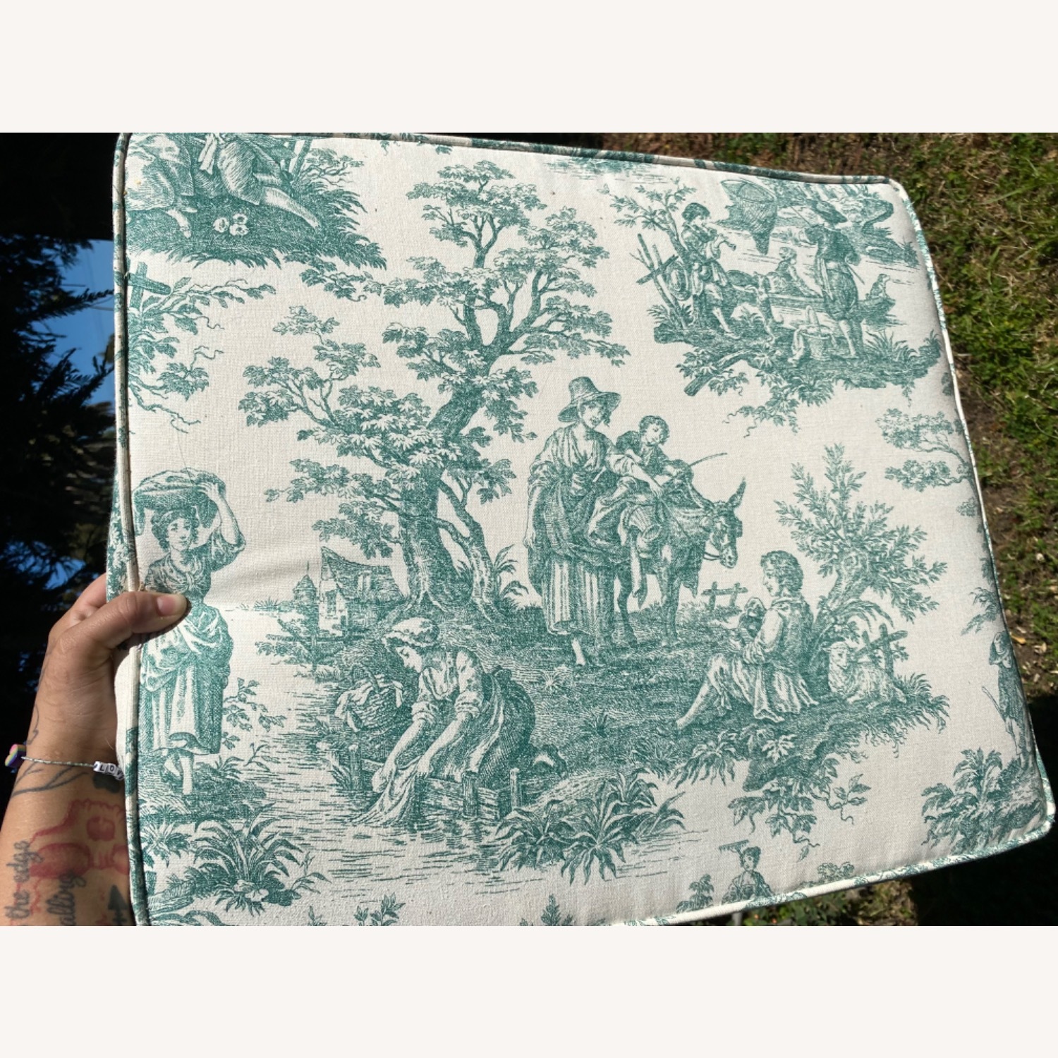 Vintage Colonial Revival Sofa in Green Toile - image-6