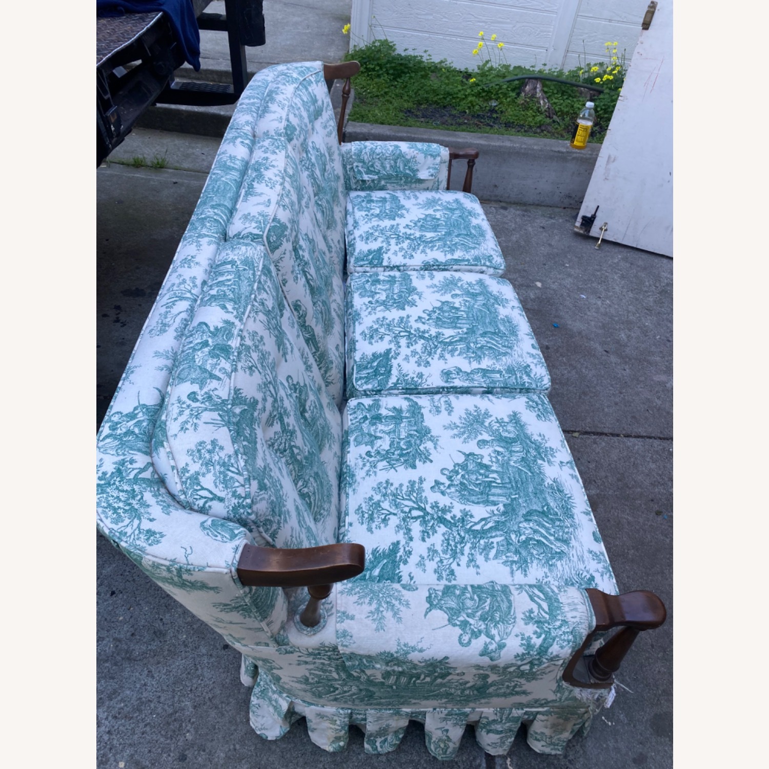 Vintage Colonial Revival Sofa in Green Toile - image-5