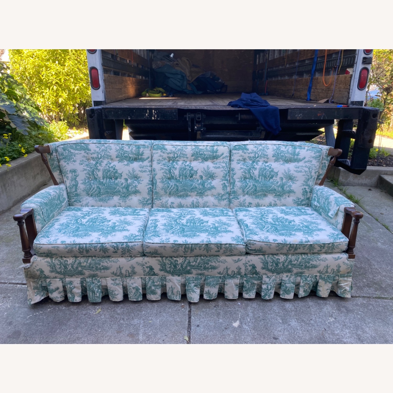Vintage Colonial Revival Sofa in Green Toile - image-1