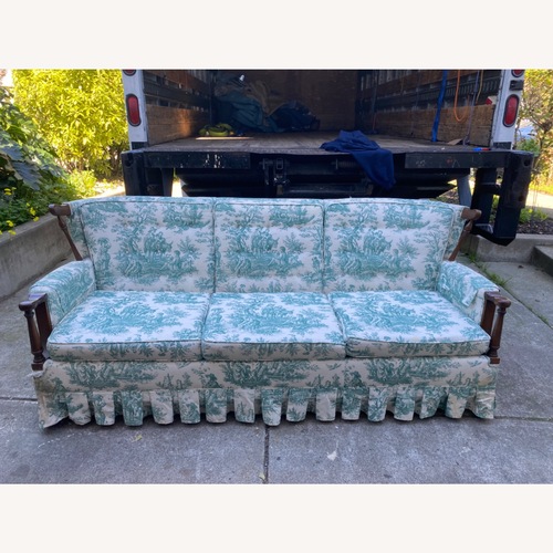 Used Vintage Colonial Revival Sofa in Green Toile for sale on AptDeco
