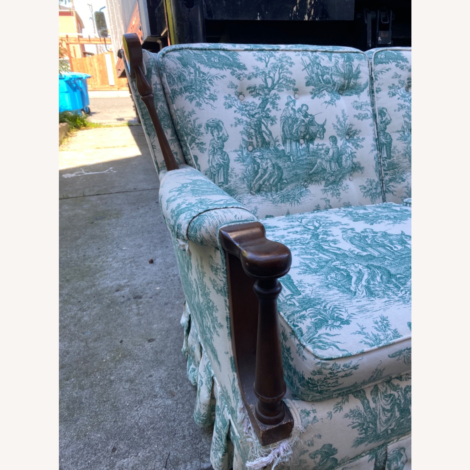 Vintage Colonial Revival Sofa in Green Toile - image-4