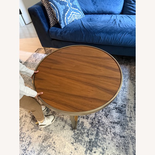 Used Joybird Mindy Dark Brown Wood and Brass Coffee Table for sale on AptDeco