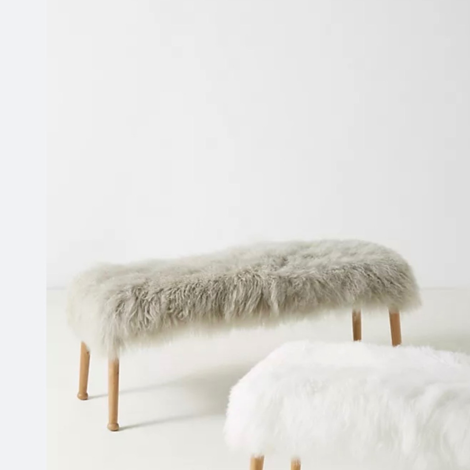 Anthropologie Luxe Wool Bench in Light Gray - image-3