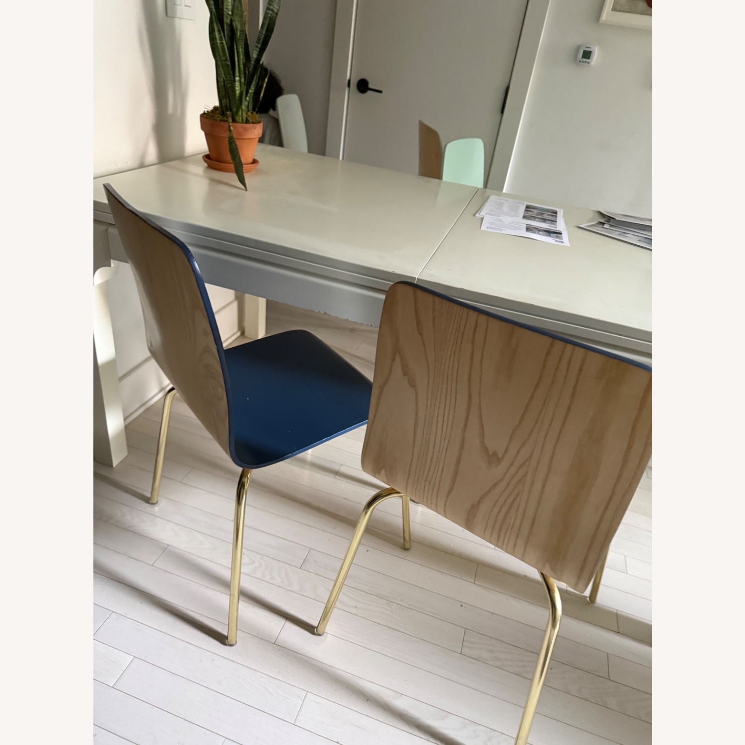 Anthropologie Blue Wood Dining Chairs - image-4