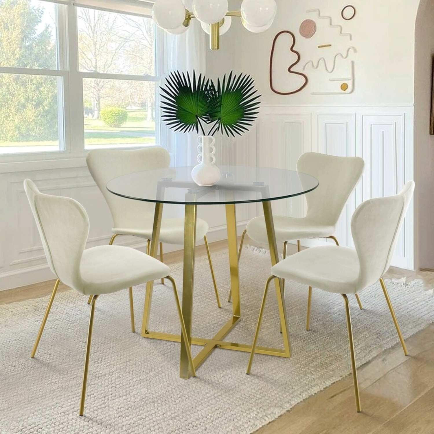 Everly Quinn White Fabric Dining Set - image-4
