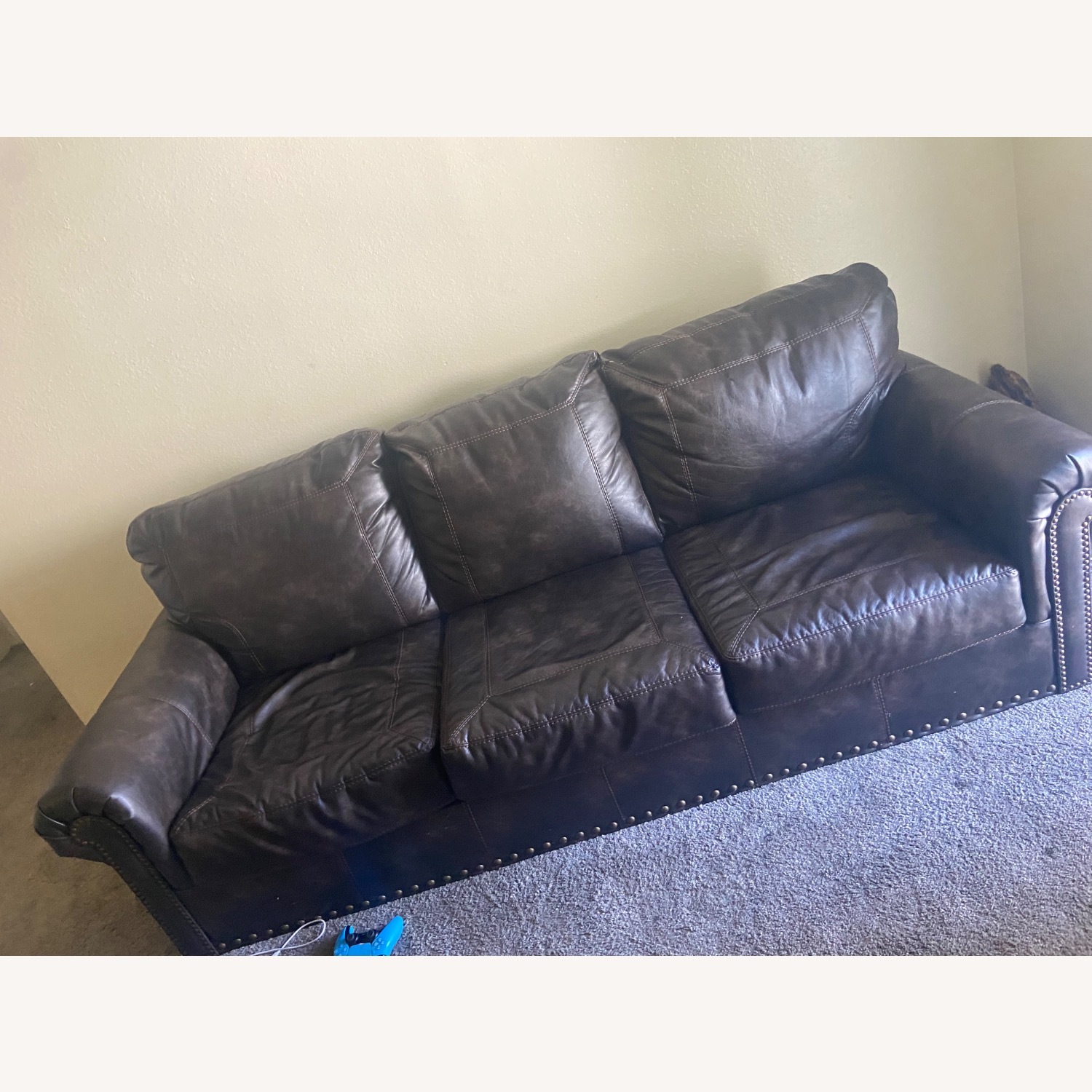 Dark Brown Leather 3+ Seater Sofa - image-1