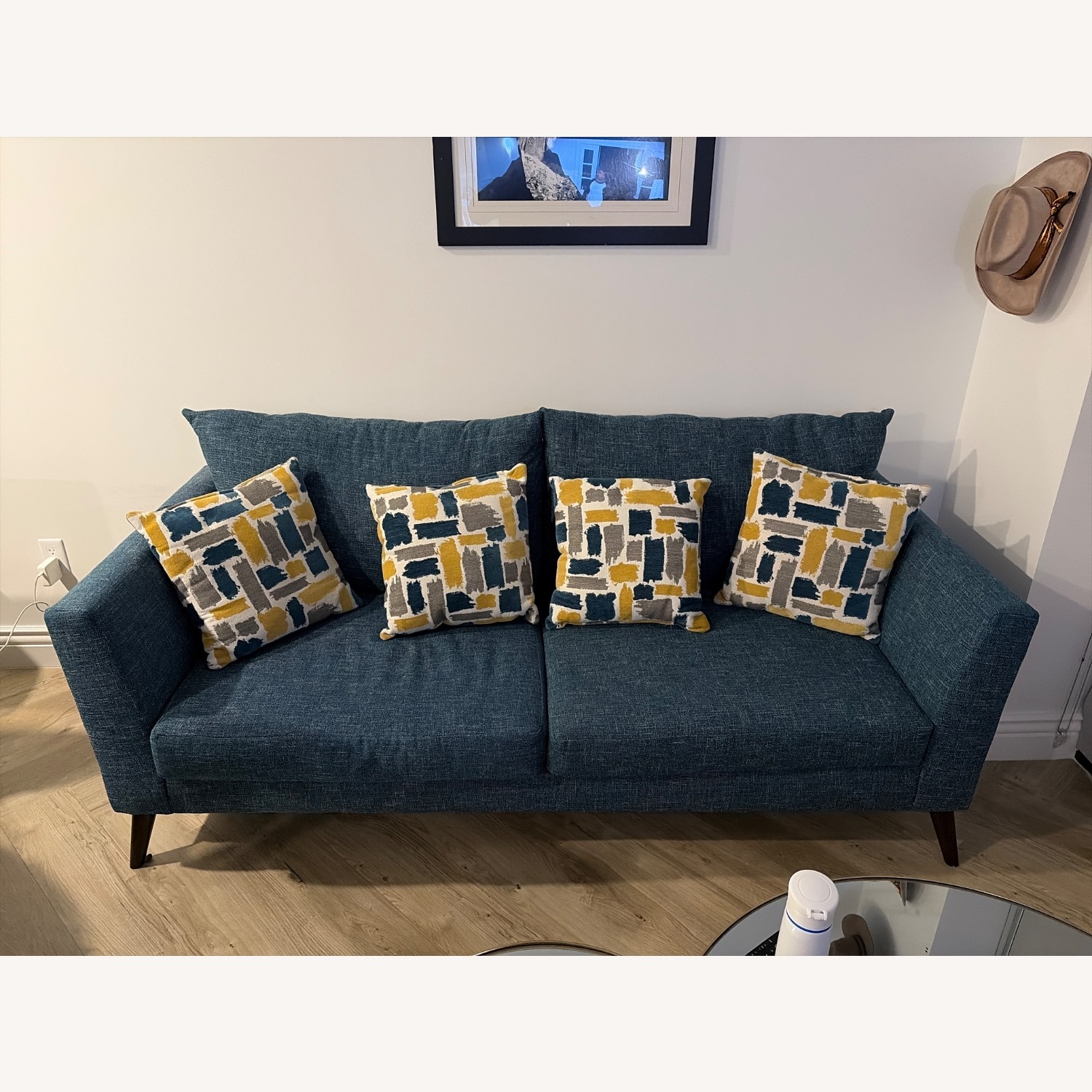 Mid-Century Modern Blue Fabric Couch Like New  - image-1