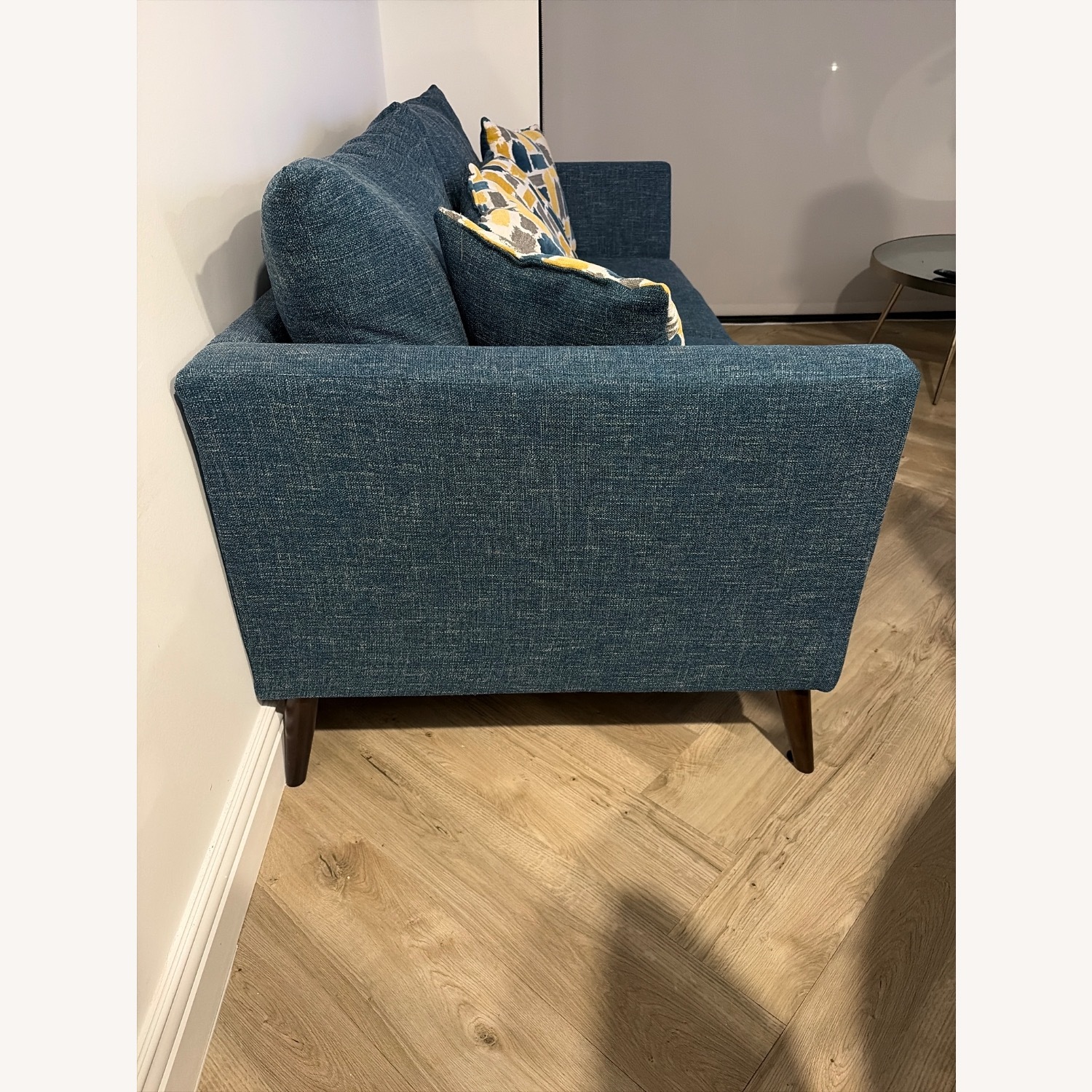 Mid-Century Modern Blue Fabric Couch Like New  - image-3