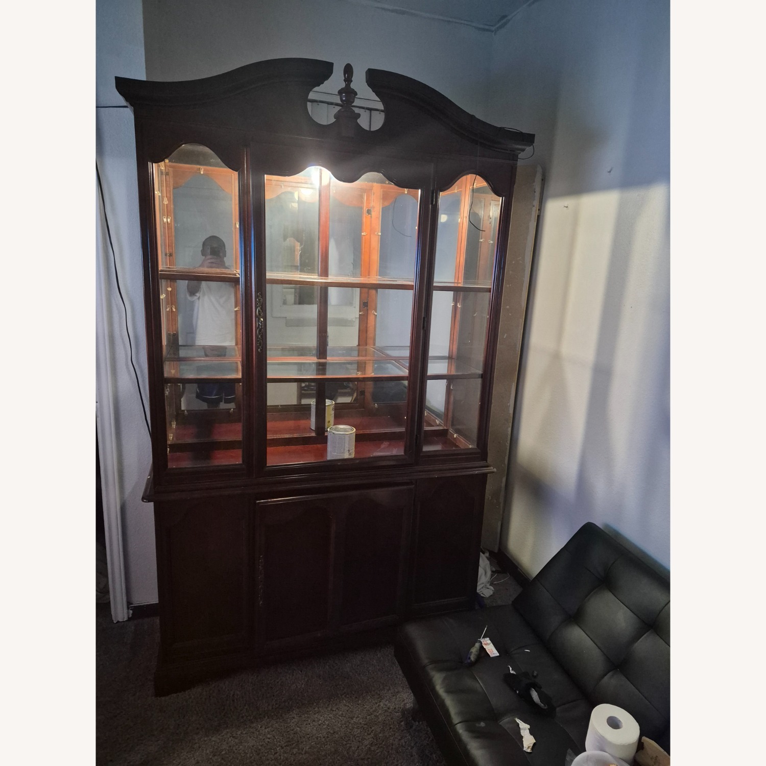 Antique Dark Brown Wood Sideboard - image-1