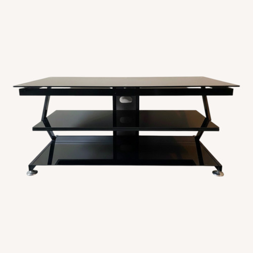 Used Black Glass 3-Tier TV Console for sale on AptDeco