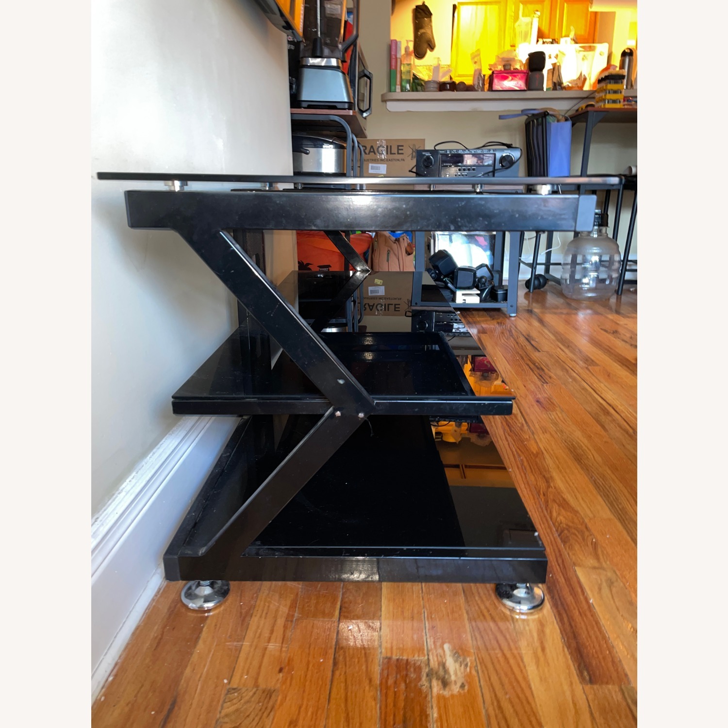 Black Glass 3-Tier TV Console - image-3