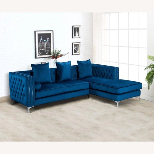 Used Ava Blue Velvet 2 Piece Sectional for sale on AptDeco