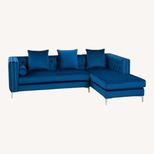 Used Ava Blue Velvet 2 Piece Sectional for sale on AptDeco