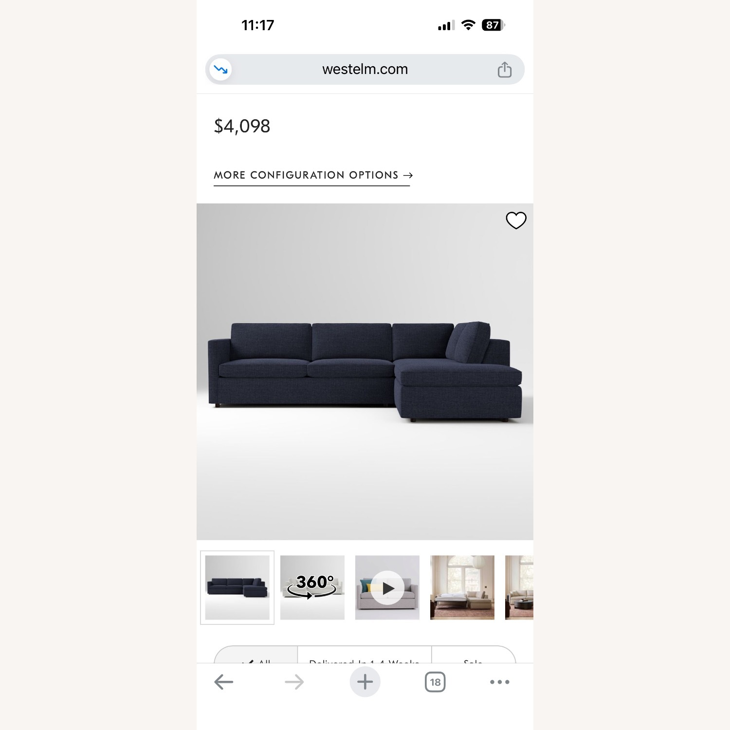 West Elm Harris Midnight Blue 2 Piece Sectional - image-1