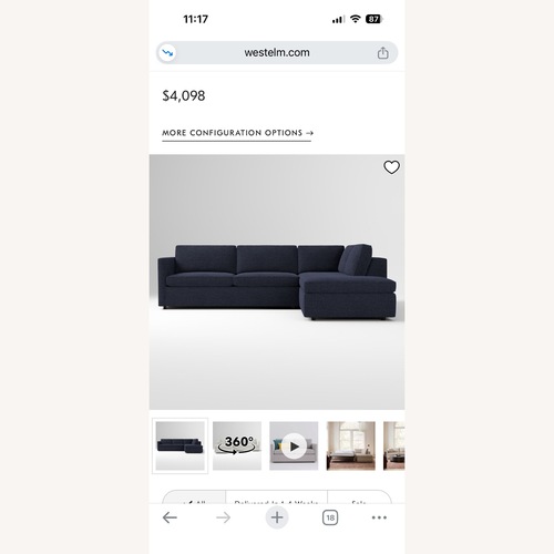 Used West Elm Harris Midnight Blue 2 Piece Sectional for sale on AptDeco