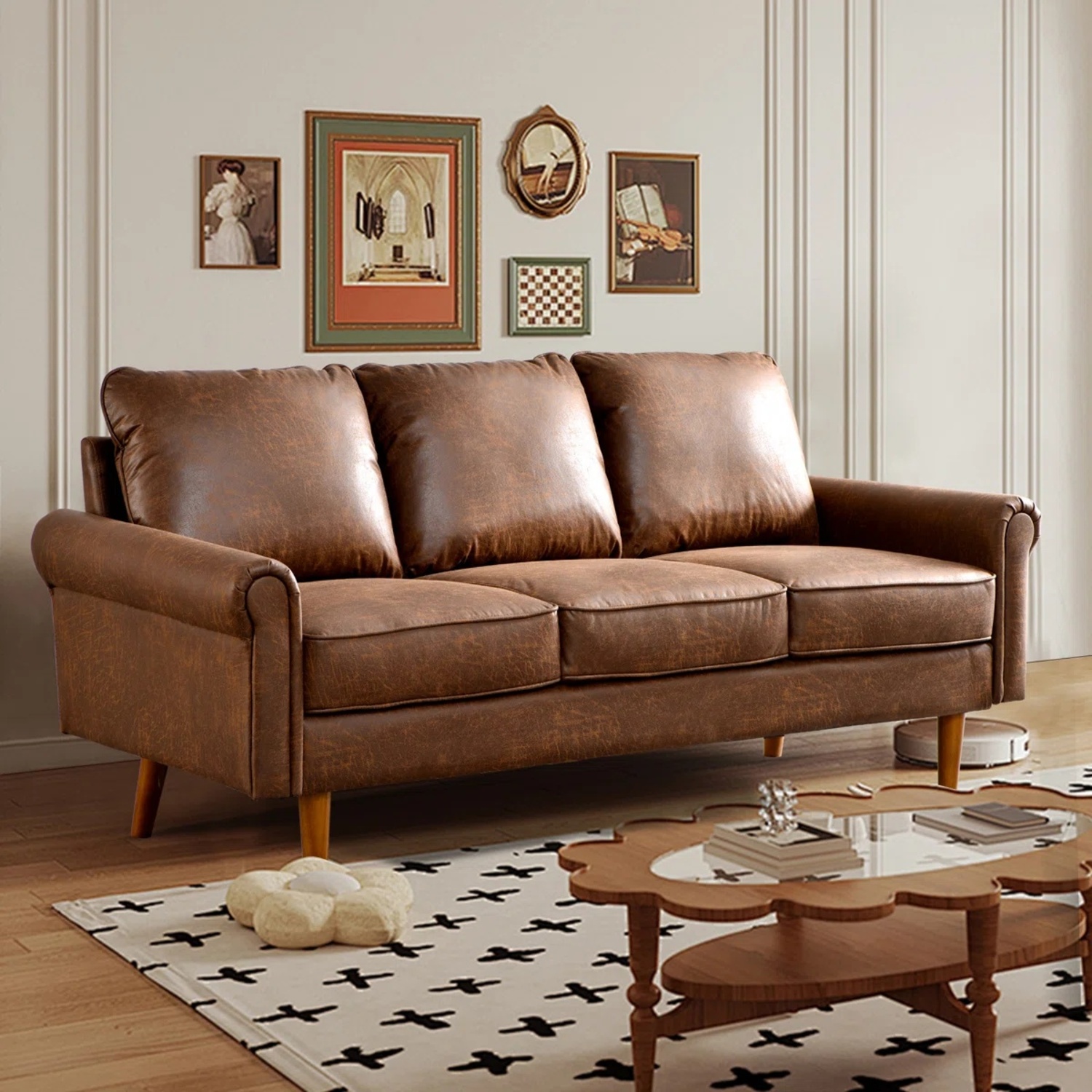 Wayfair Ainsley Dark Brown Faux Leather 3+ Seater Sofa - image-4