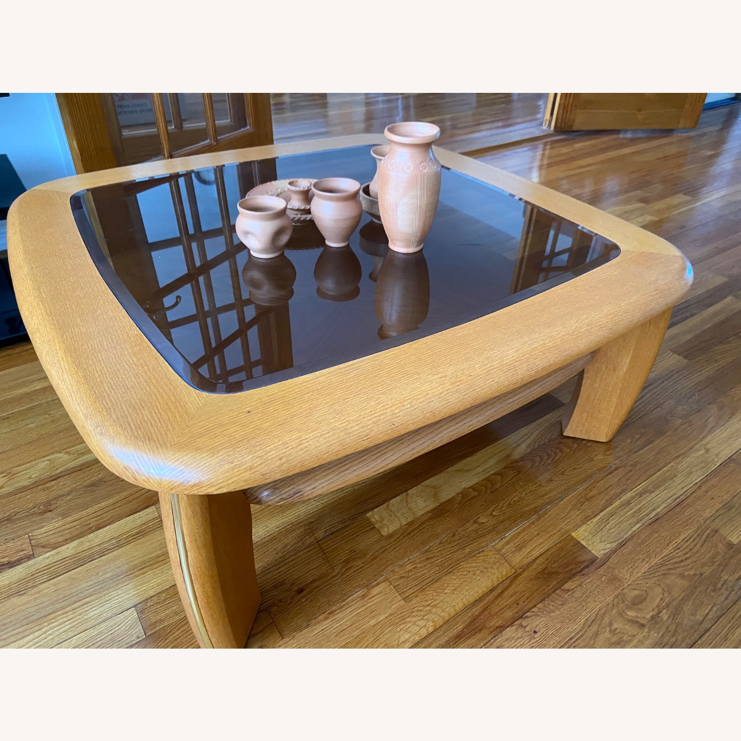 Light Brown Wood and Glass Coffee Table - image-1