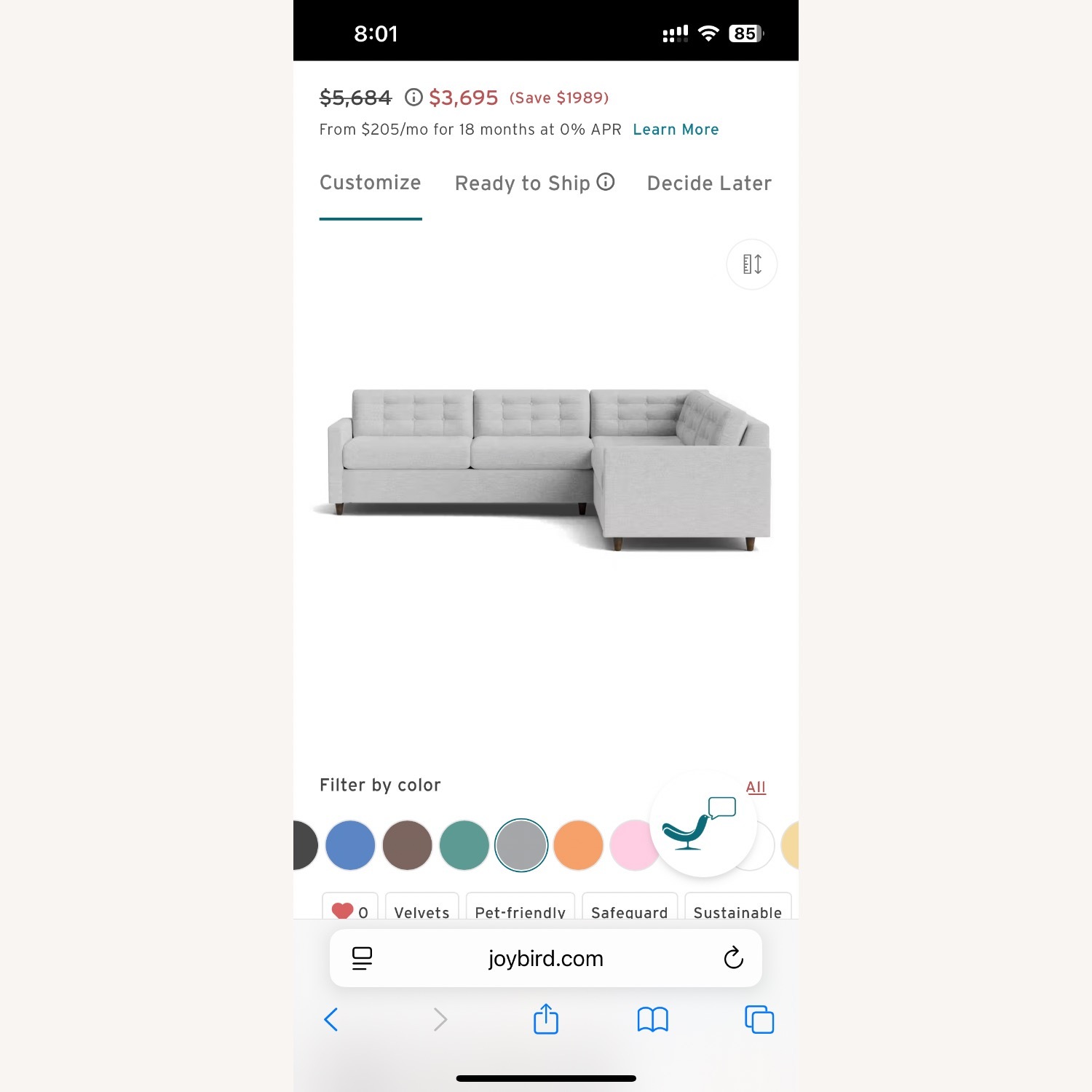 Joybird Eliot Light Gray Fabric 3+ Piece Sectional - image-2