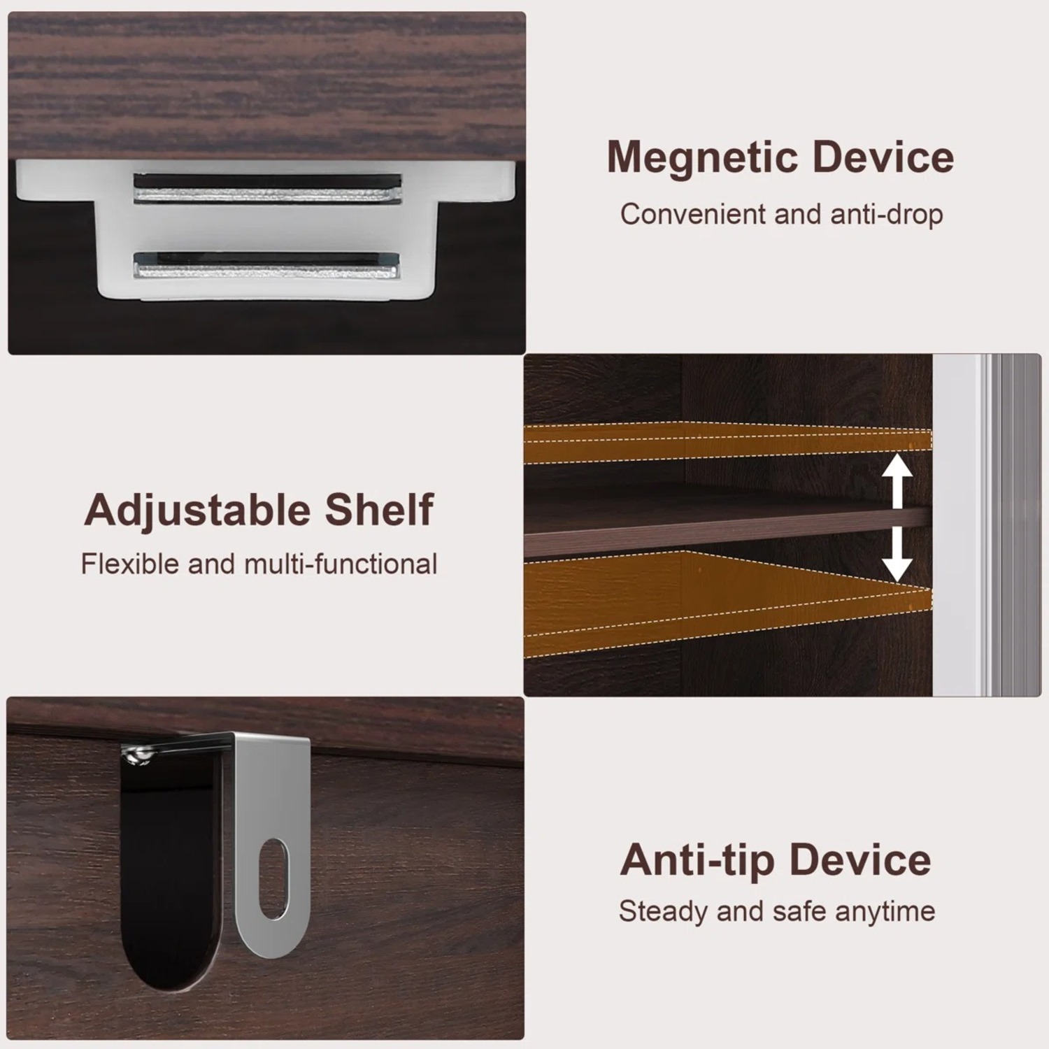 Dark Brown Wood Sideboard With White Doors - image-2