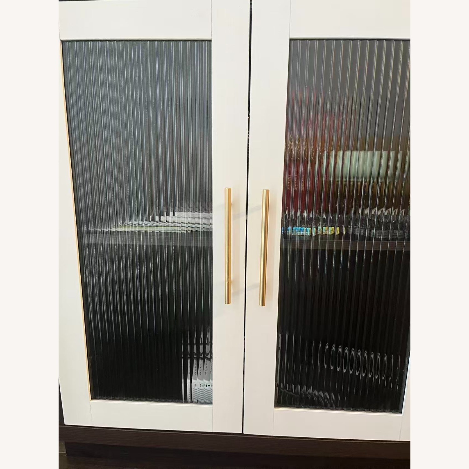 Dark Brown Wood Sideboard With White Doors - image-4