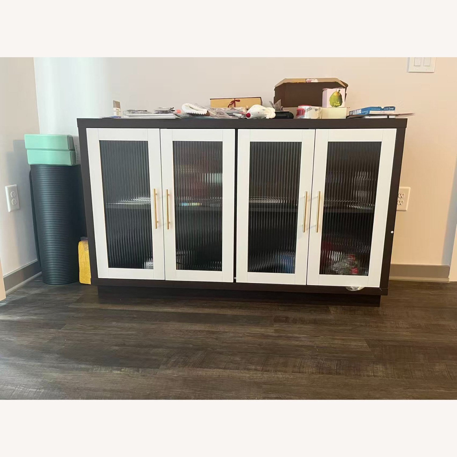 Dark Brown Wood Sideboard With White Doors - image-3