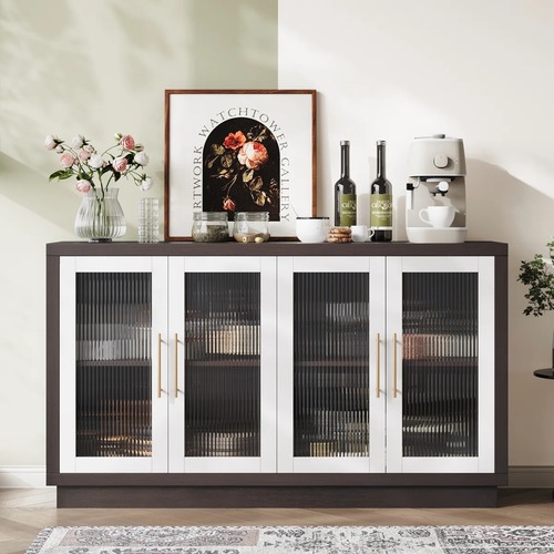 Used Dark Brown Wood Sideboard With White Doors for sale on AptDeco