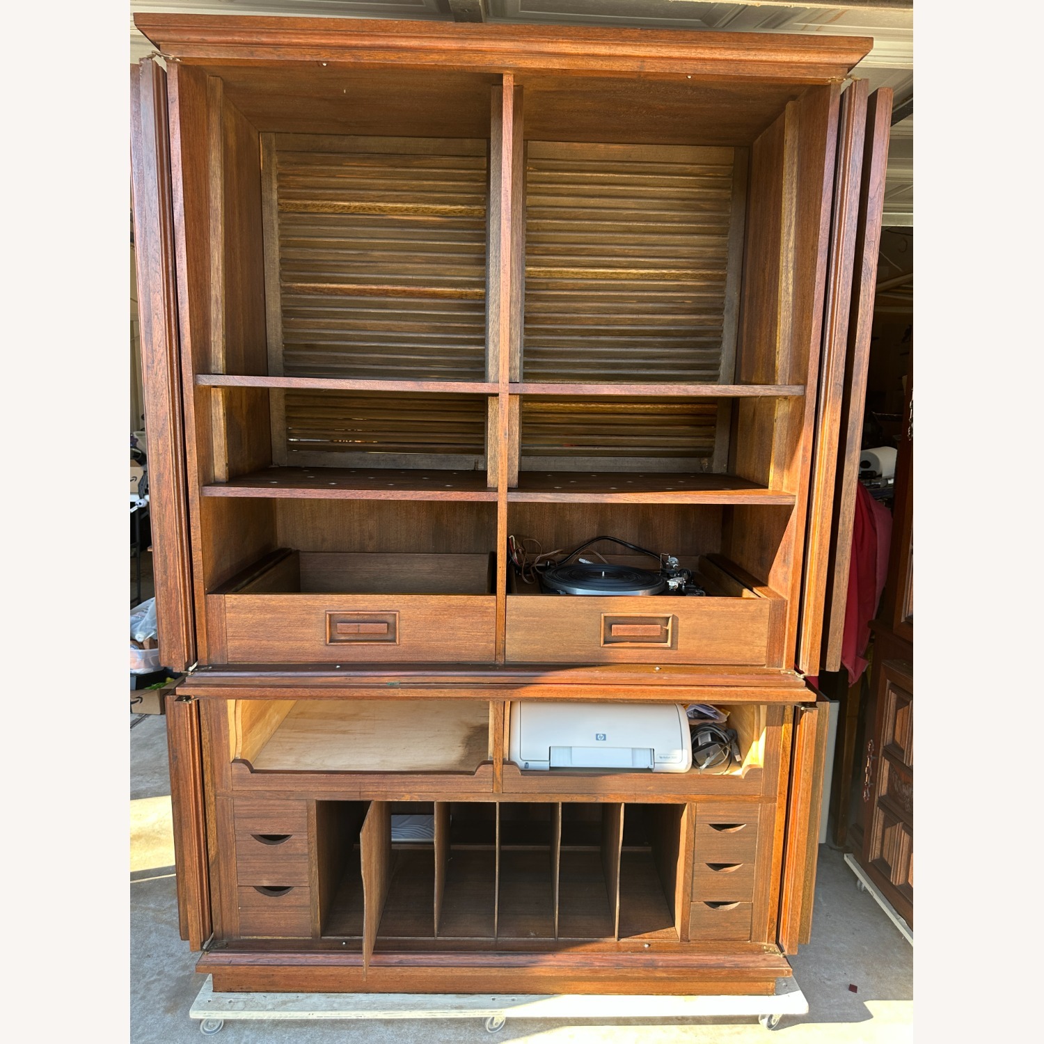 Vintage/Antique Custom Brown Wood Office Media/Bar - image-11