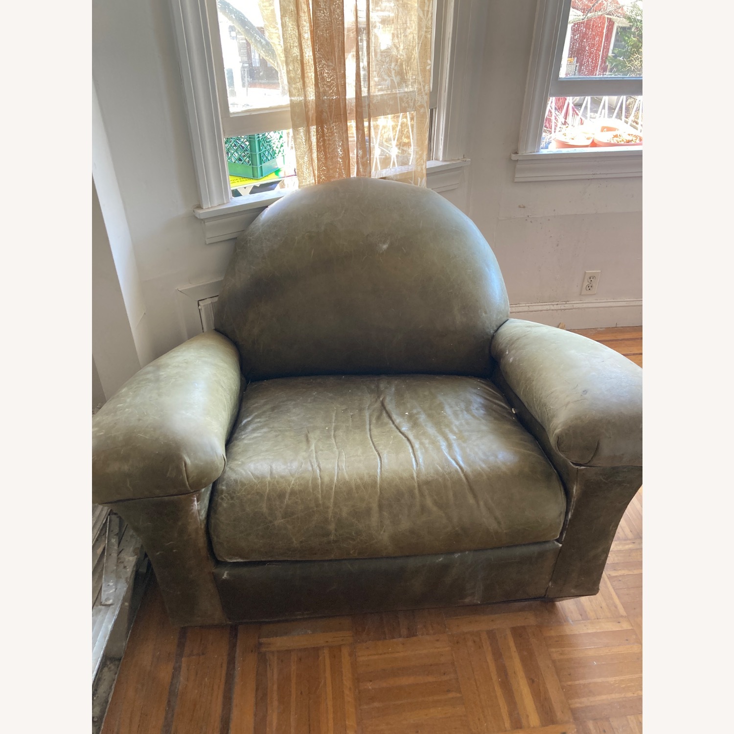 Vintage Buchsbaum Green Leather Armchair - image-1