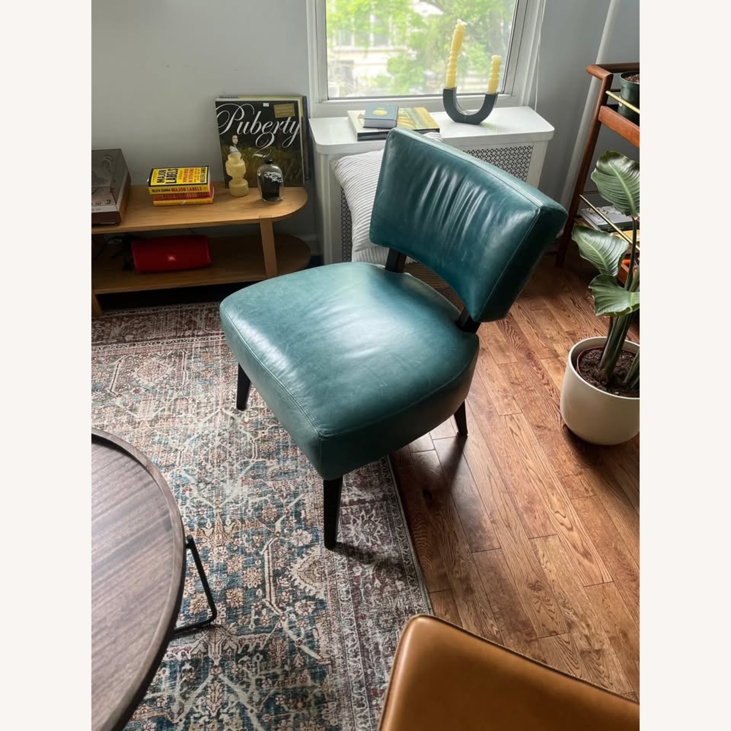 Crate & Barrel Marsden Blue Leather Accent Chair - image-3