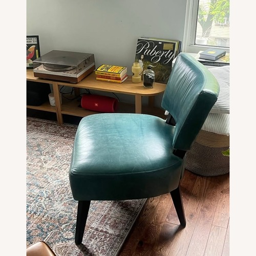 Used Crate & Barrel Marsden Blue Leather Accent Chair for sale on AptDeco