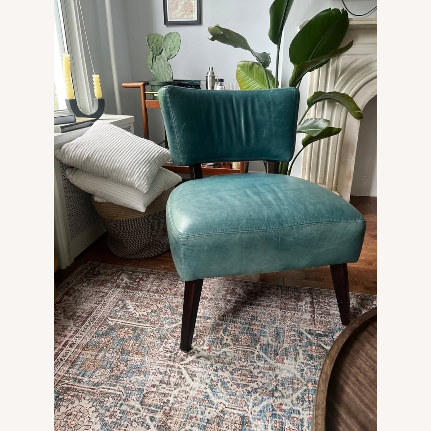 Crate & Barrel Marsden Blue Leather Accent Chair - image-2