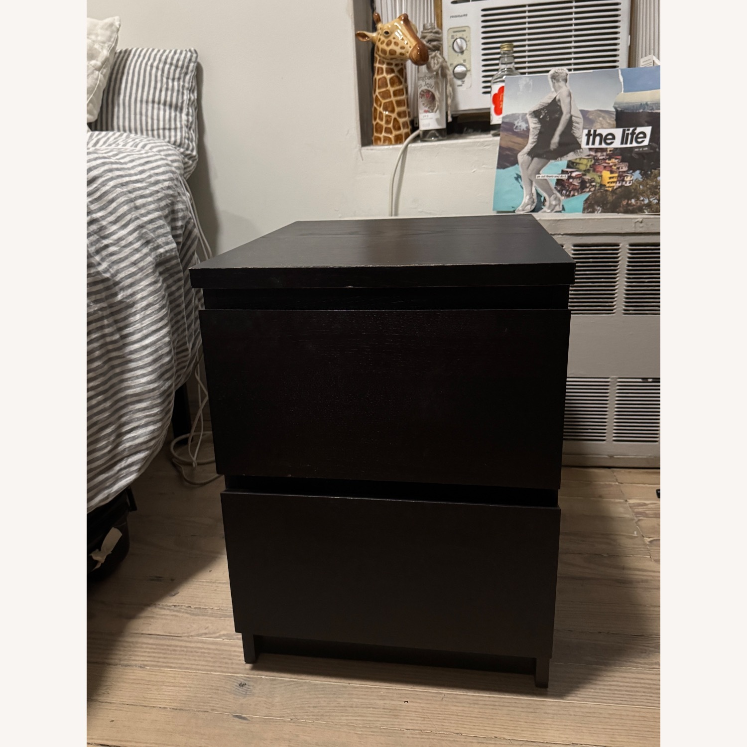IKEA MALM Black Wood Nightstand - image-1
