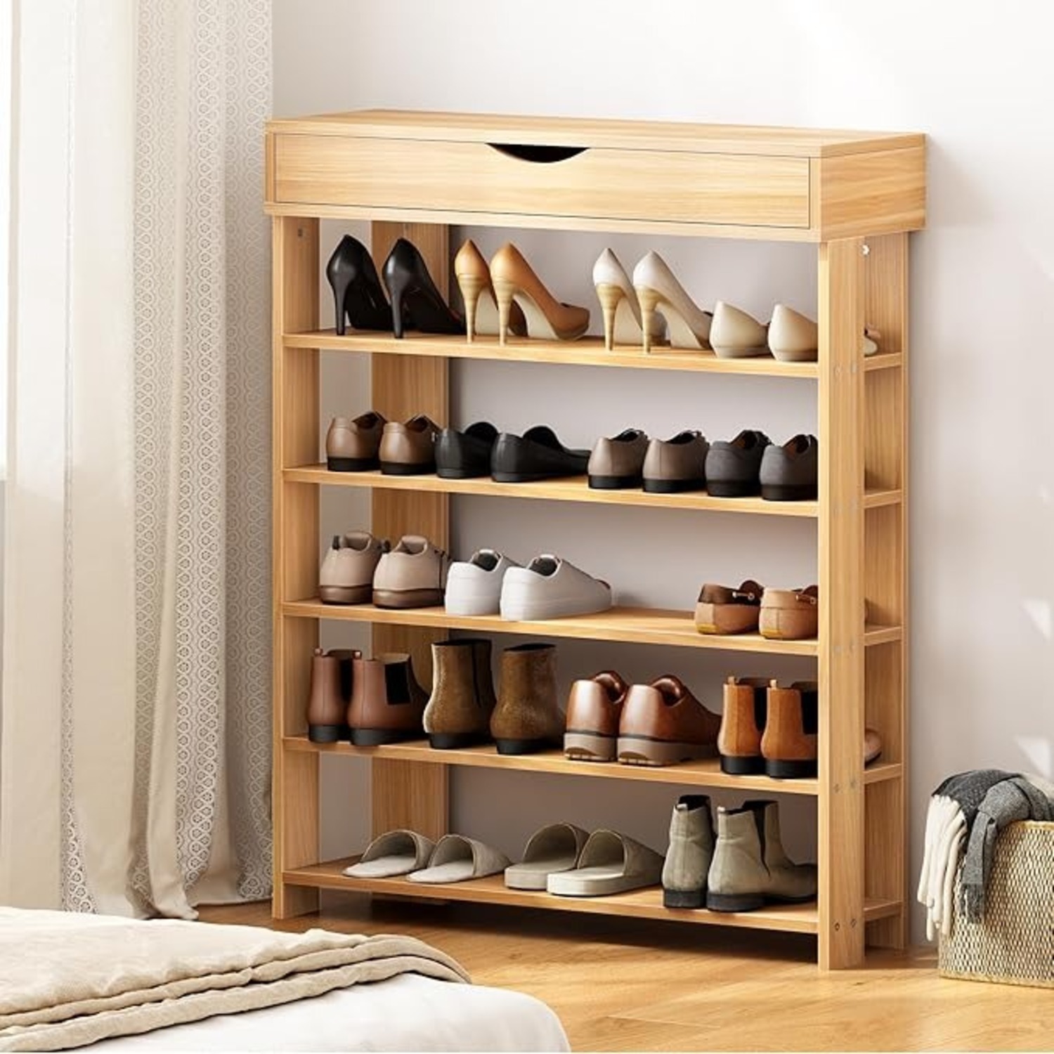 Natural Wood Entryway Shoe Rack - image-2