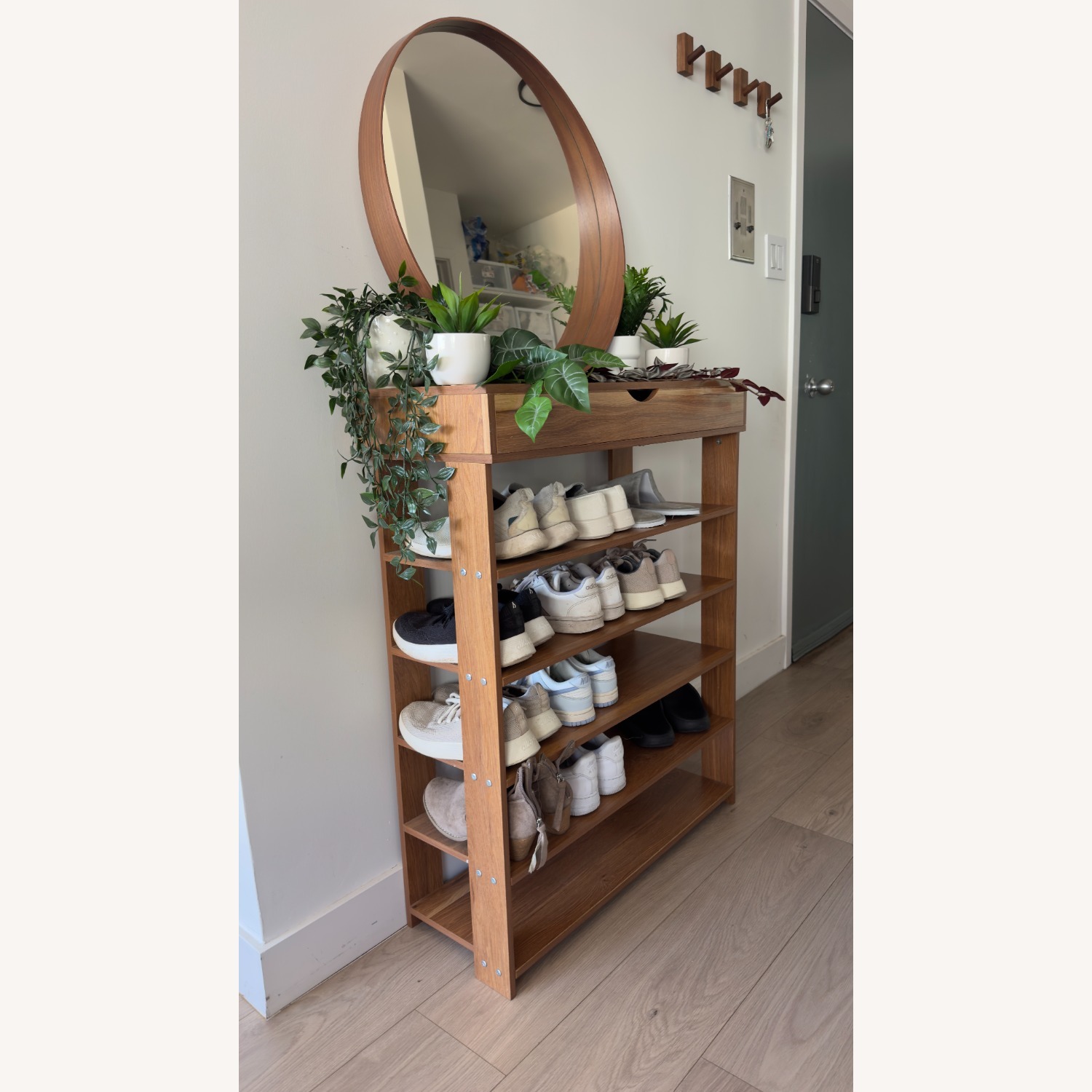 Natural Wood Entryway Shoe Rack - image-4