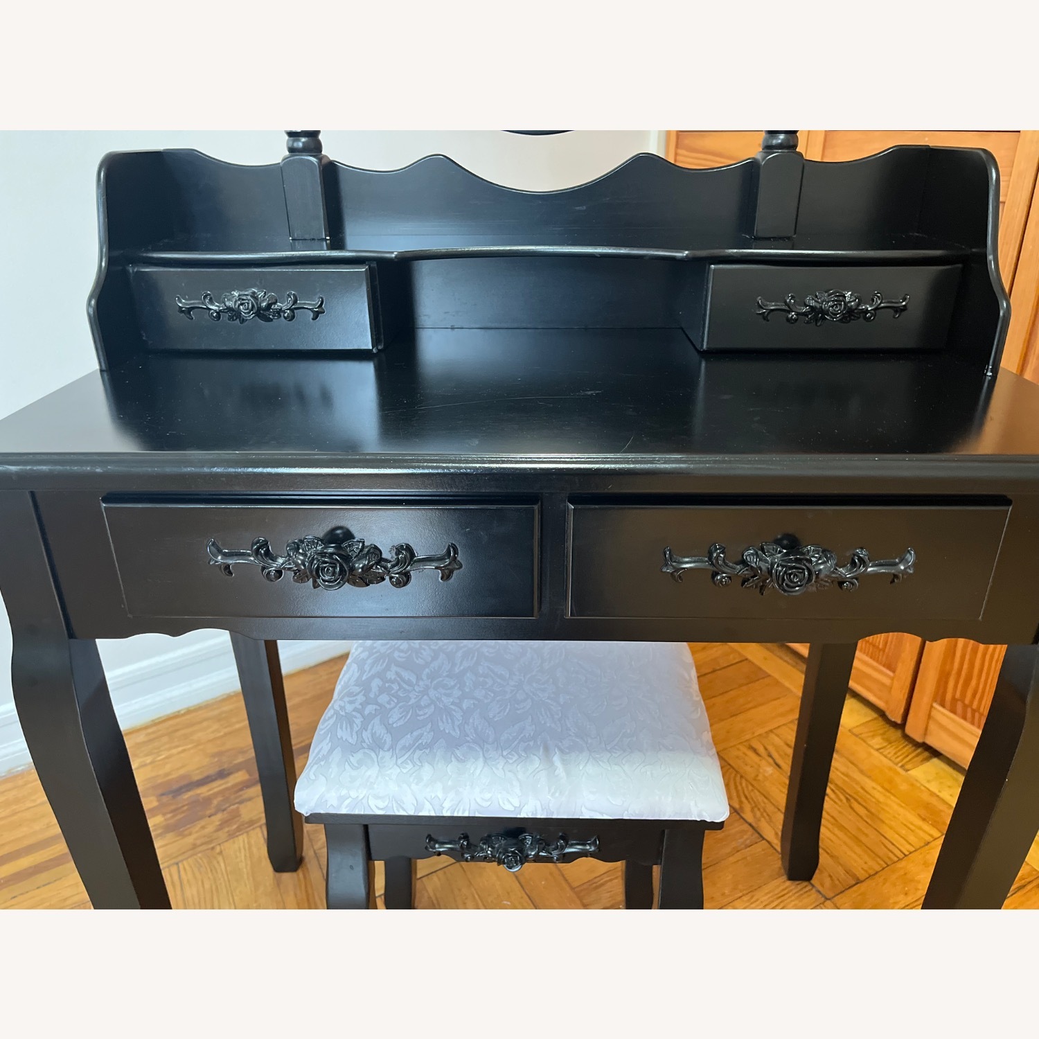 Black Antique Convertible Vanity with Stool - image-4