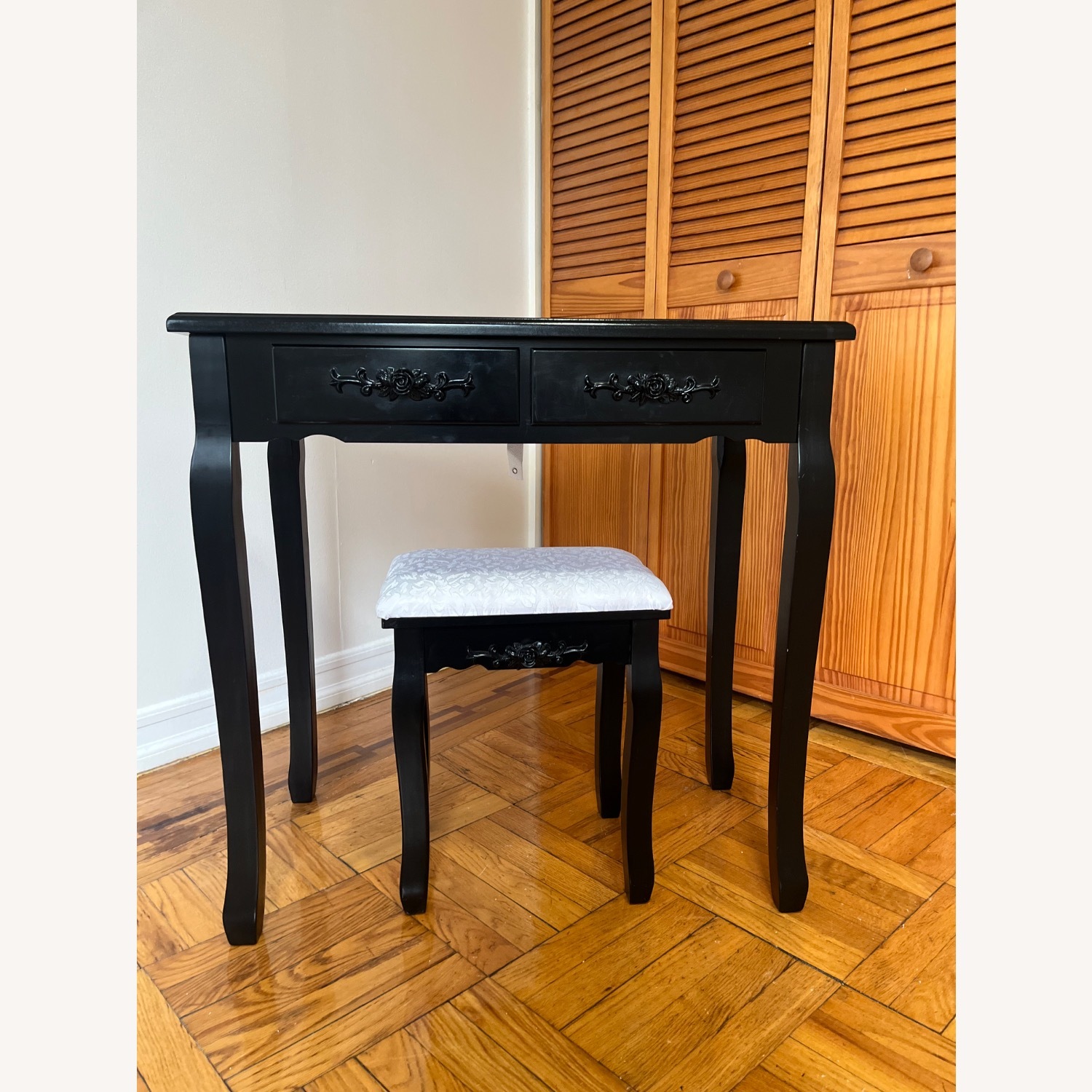 Black Antique Convertible Vanity with Stool - image-11