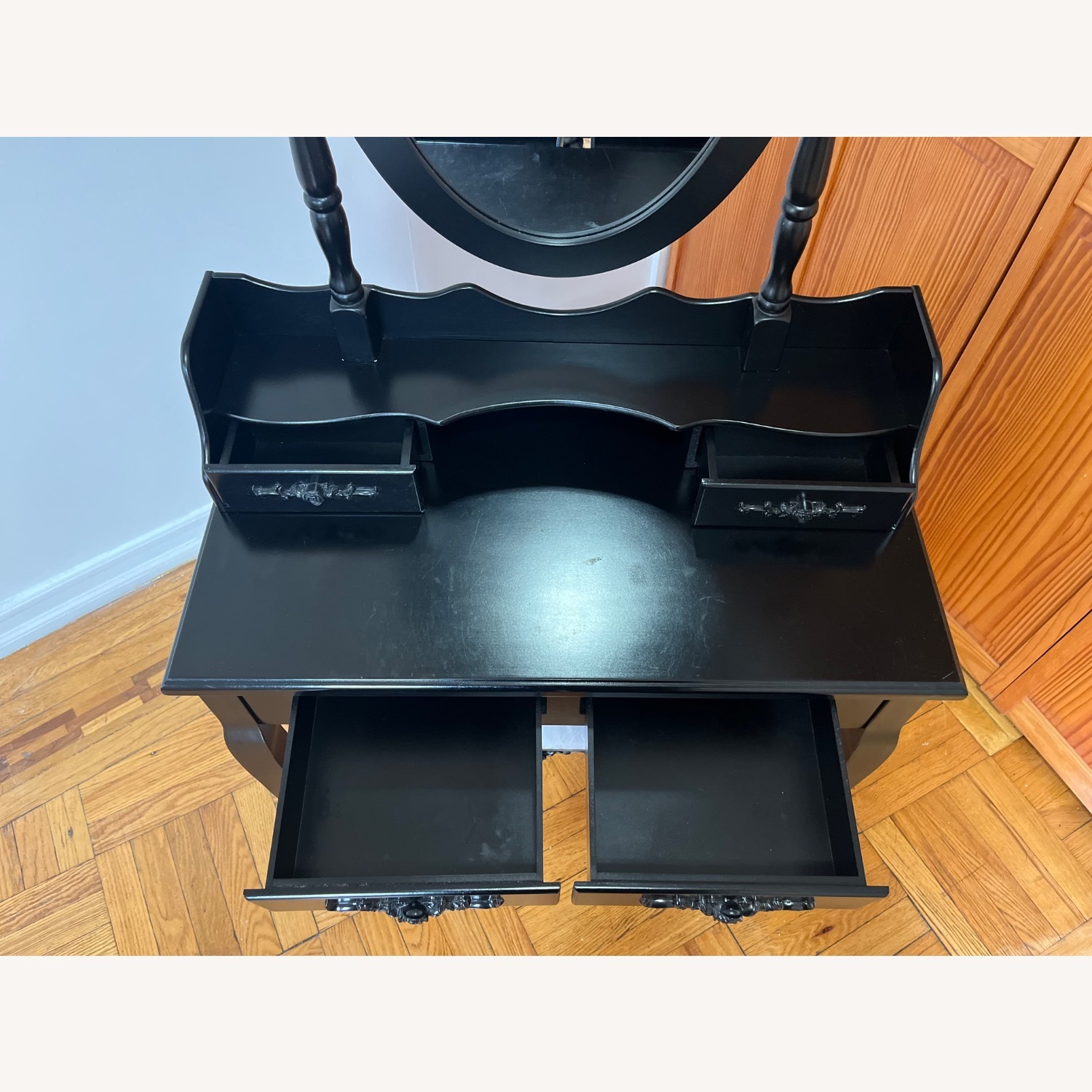 Black Antique Convertible Vanity with Stool - image-6