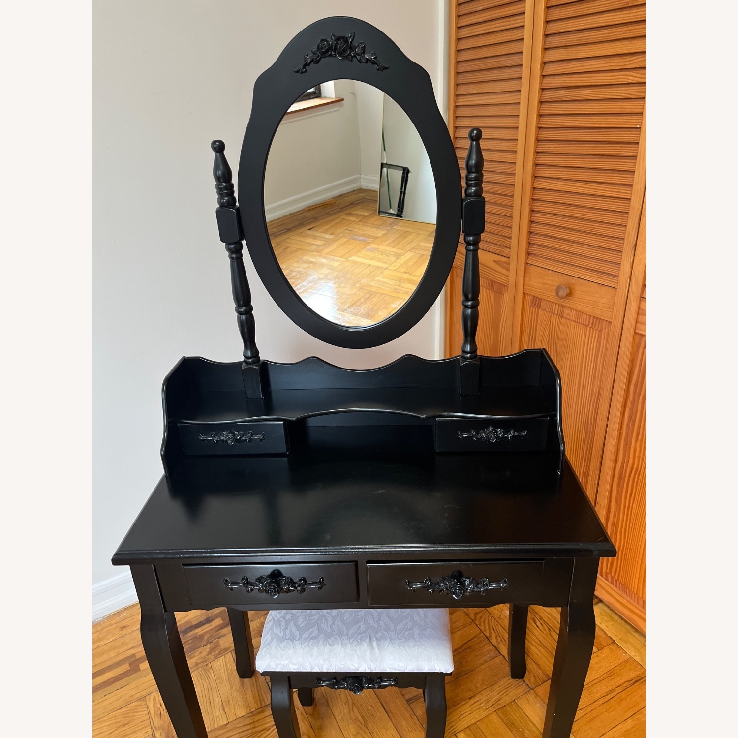 Black Antique Convertible Vanity with Stool - image-3
