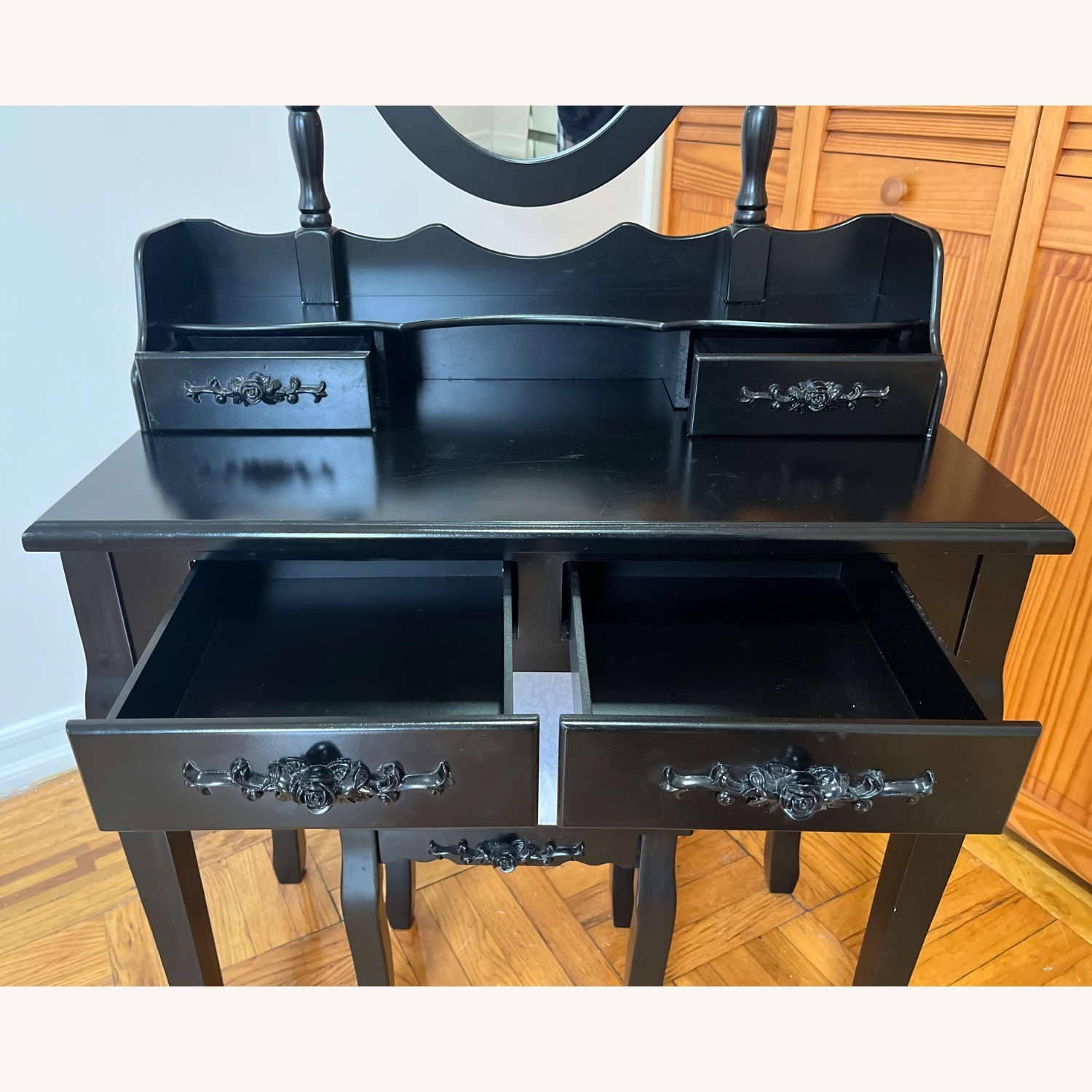 Black Antique Convertible Vanity with Stool - image-5