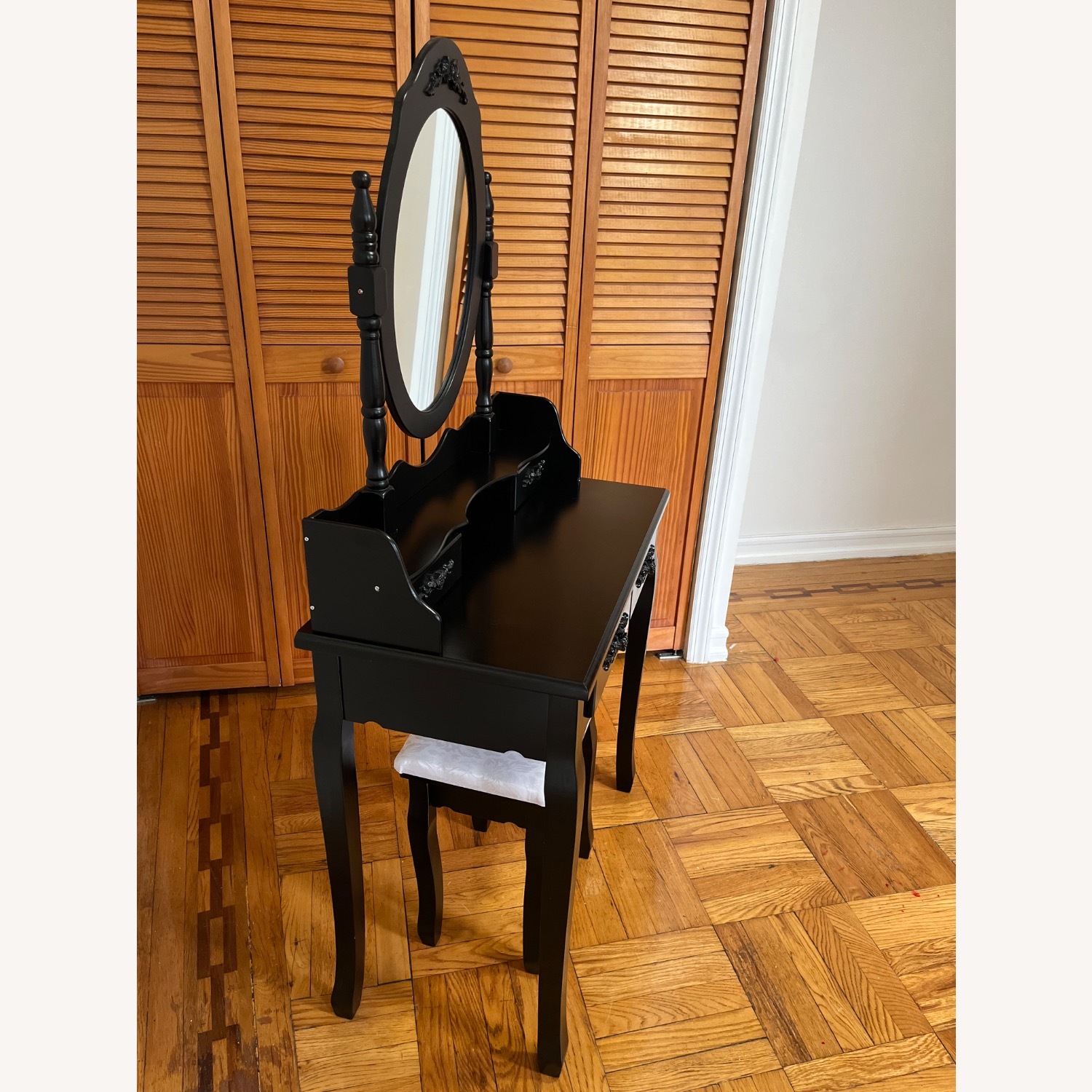 Black Antique Convertible Vanity with Stool - image-9