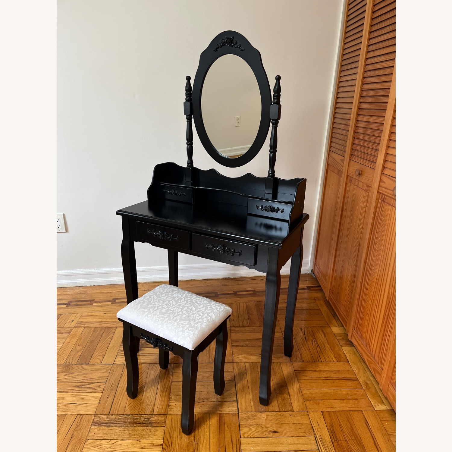 Black Antique Convertible Vanity with Stool - image-2