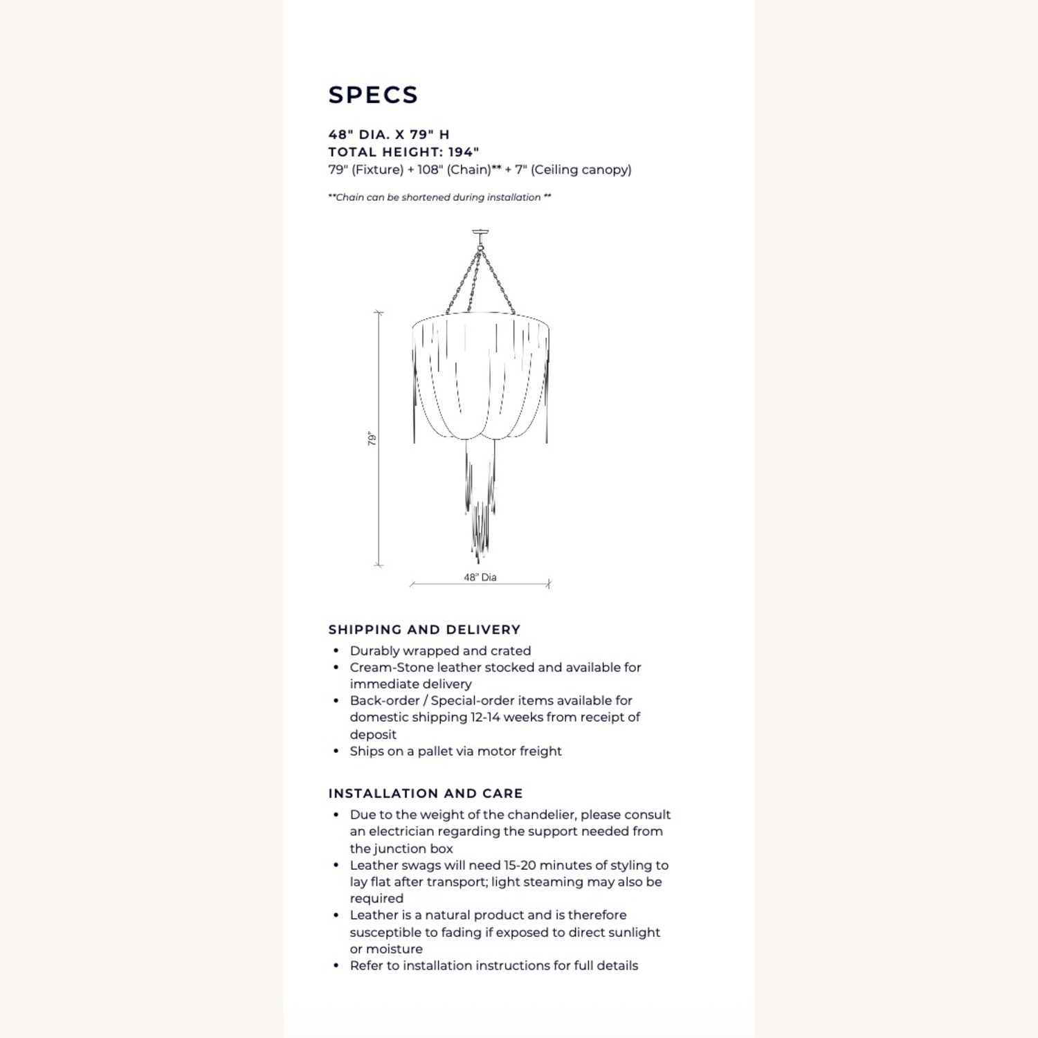 Ngala Large Leather Fringe Chandelier in Bone - image-5