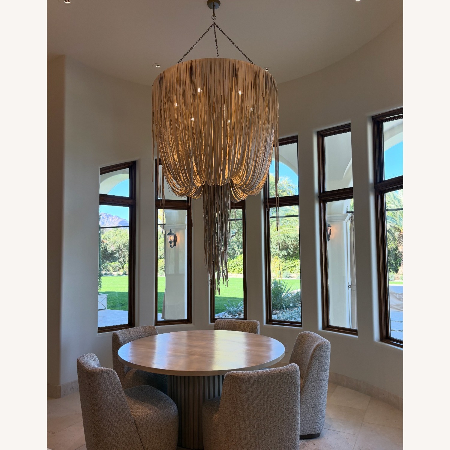 Ngala Large Leather Fringe Chandelier in Bone - image-6