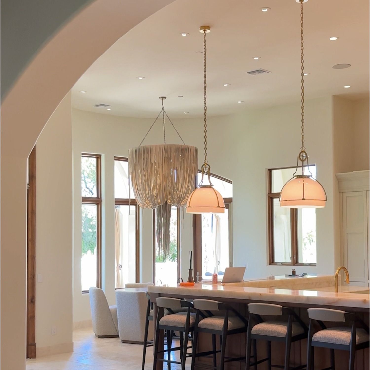 Ngala Large Leather Fringe Chandelier in Bone - image-4