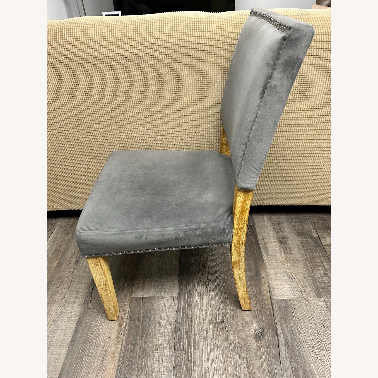 Set of 7 Gray Upholstered Dining Chairs - image-3